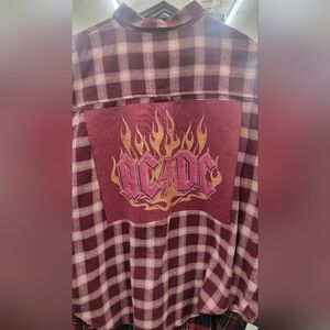 Recycled Burgandy Plaid AC/DC Flannel Shirt Size Med